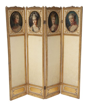 Lot 329 - Louis XVI Style Four-Panel Giltwood Screen