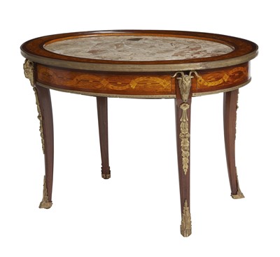 Lot 296 - Louis XV Style Bronze Mounted and Marquetry Inlaid Marble Top Low Table