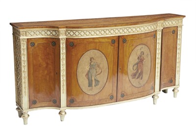 Lot 738 - George III Painted, Parcel-Gilt and Print-Mounted Satinwood Side Cabinet