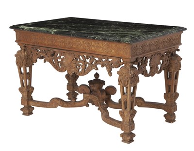 Lot 297 - French Louis XIV Style Carved Beechwood Marble Top Table