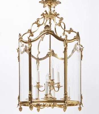 Lot 296 - Louis XV Style Brass and Glass Hall Lantern