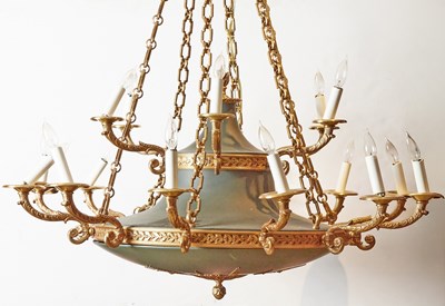 Lot 280 - Empire Style Gilt and Patinated Metal Eighteen-Light Chandelier