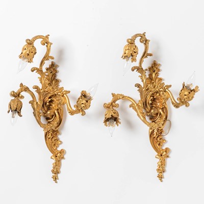 Lot 321 - Pair of Louis XV Style Gilt Bronze Three-Light Sconces