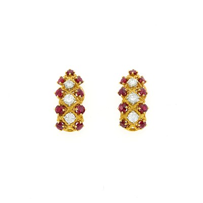 Lot 1072 - Pair of Gold, Diamond and Ruby Earclips
