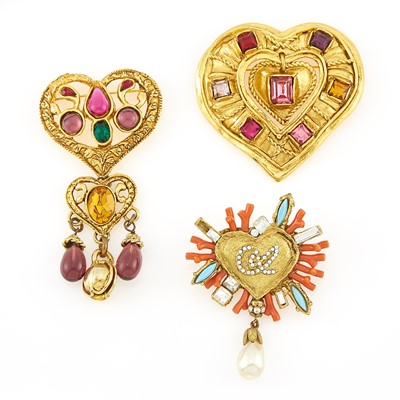 Lot 1267 - Christian Lacroix Three Costume Heart Brooches