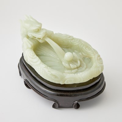 Lot 454 - A Large White Jade Dragon Brush Washer