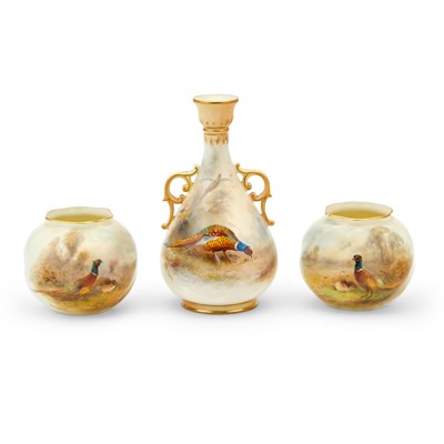 Lot 459 - Group of Three Royal Worcester Gilt and Hand-Painted Porcelain Cabinet Vases