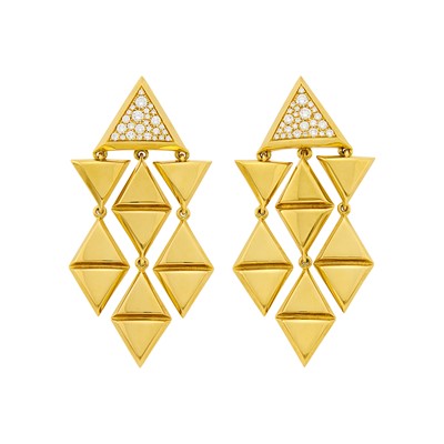 Lot 24 - Marina B Pair of Gold and Diamond Fish Pendant-Earrings