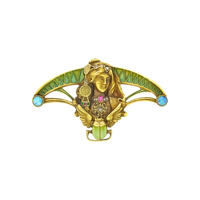 Lot 153 - Art Nouveau Gold, Enamel and Gem-Set Brooch