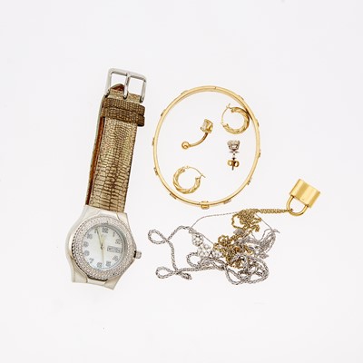 Lot 2033 - Group of Two-Color Gold and Diamond Jewelry, Tiffany & Co., and Stainless Steel Wristwatch