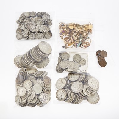 Lot 2061 - Group of Gold, Low Karat Gold, Gold-Filled and Metal Jewelry and Group of United States and Foreign Silver, Clad and Metal Coins