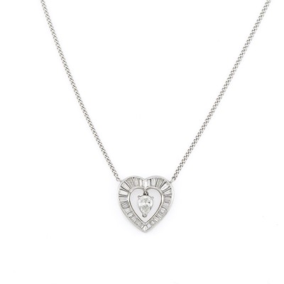 Lot 2270 - Platinum and Diamond Heart Pendant with Chain Necklace