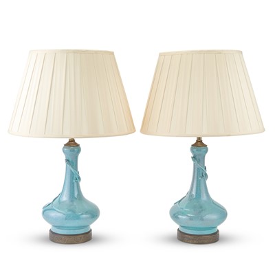 Lot 190 - Pair of Chinese Turquoise Glazed Porcelain Table Lamps