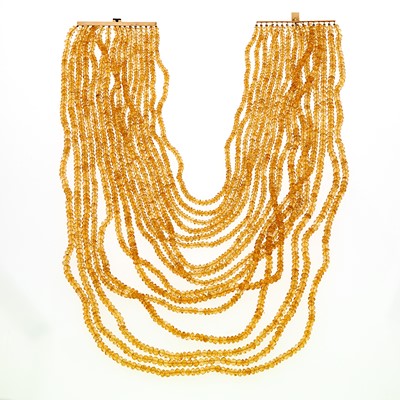 Lot 1126 - Multistrand Citrine Bead Necklace with Gold Clasp