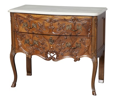 Lot 288 - Louis XV Style Marble Top Walnut Commode