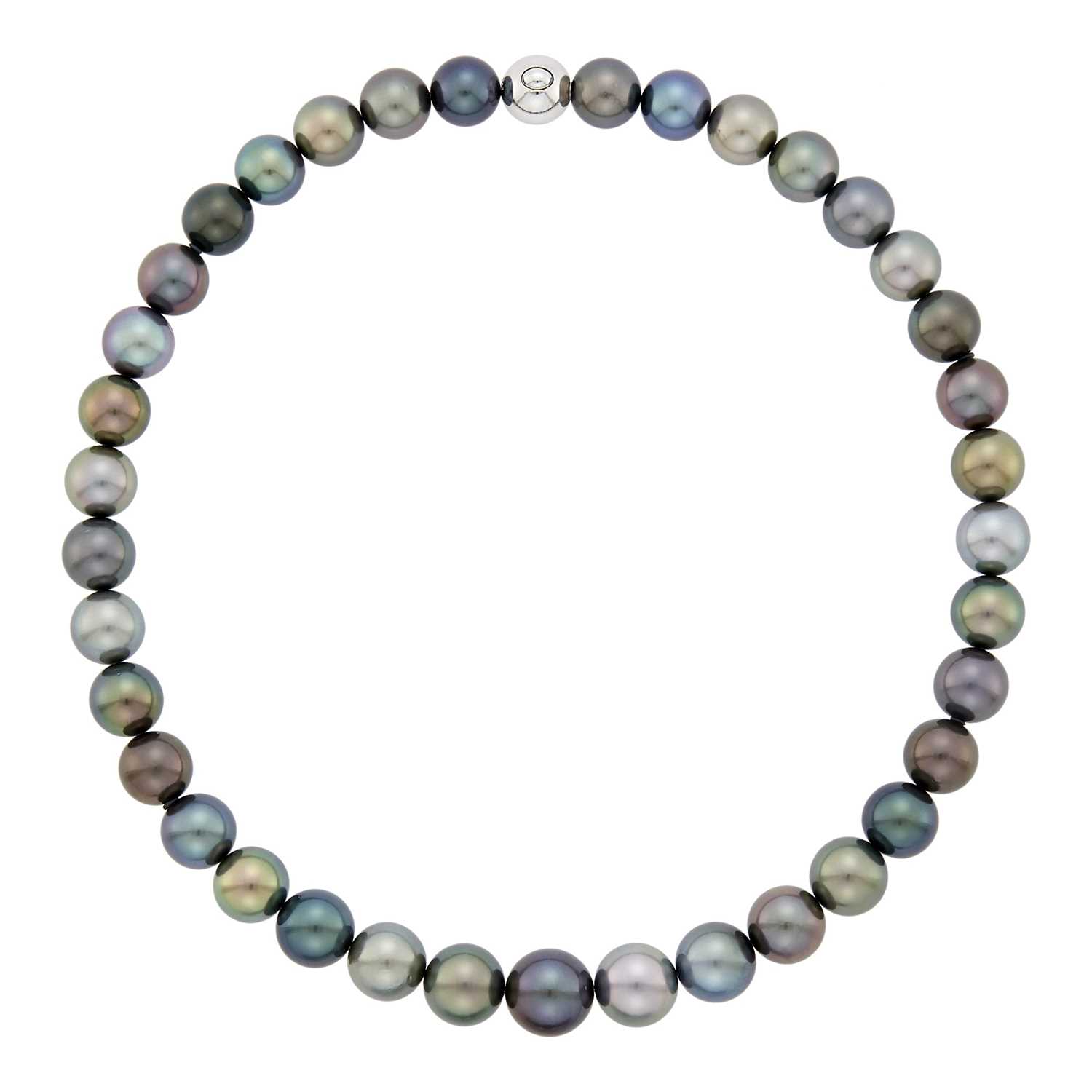 Lot 83 - Tahitian Gray and Black Cultured Pearl Necklace with White Gold Ball Clasp