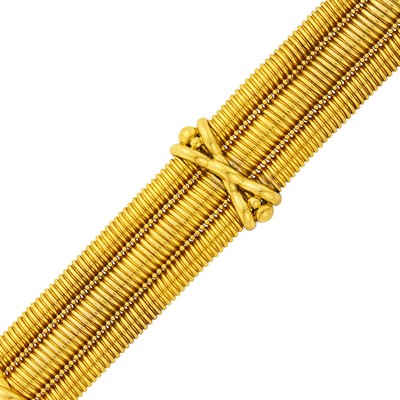 Lot 81 - Antique Wide Triple Strand Gold Snake Link Bracelet