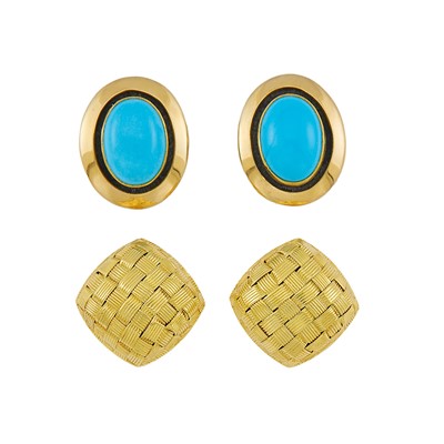 Lot 2045 - Pair of Silver, Gold and Turquoise Earrings and Attributed to Robert Coin Gold Earrings