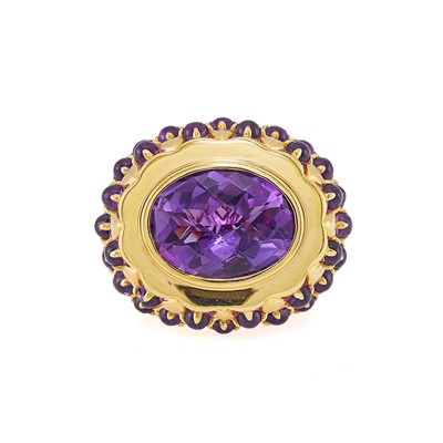 Lot 2030 - Gold, Amethyst and Cabochon Amethyst Ring