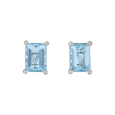 Lot 2094 - Pair of White Gold, Aquamarine and Diamond Earrings