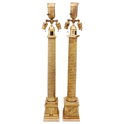 Lot 396 - Pair of Bronze Lamps After Trajan's Column and Antonine Column in Rome