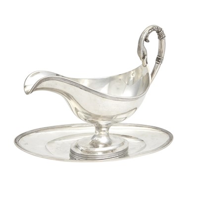 Lot 110 - French Empire Sterling Silver Sauceboat and Stand