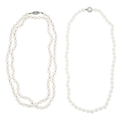 Lot 2237 - Two Cultured Pearl Necklaces with White Gold Clasps