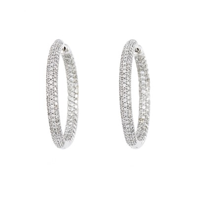 Lot 2123 - Pair of White Gold and Diamond Hoop Earrings