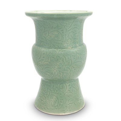 Lot 231 - A Chinese Celadon-glazed Porcelain 'Gu' Vase