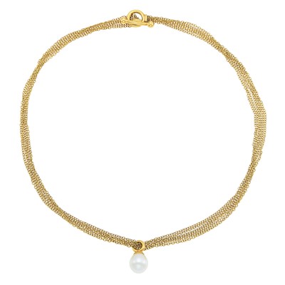 Lot 2004 - Tiffany & Co. Six Strand Gold Chain and South Sea Cultured Pearl Toggle Pendant-Necklace