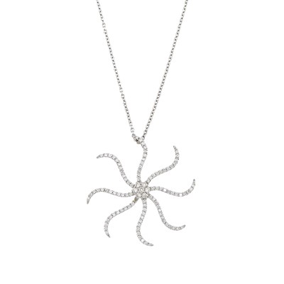 Lot 2241 - White Gold and Diamond Sunburst Pendant with Chain Necklace