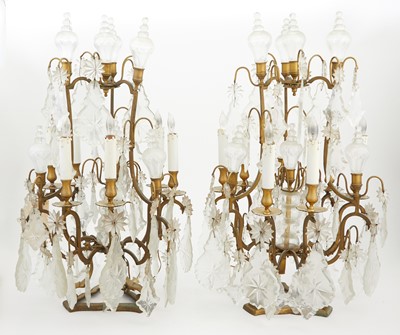Lot 351 - Pair of Louis XV Style Gilt-Metal and Glass Six-Light Girandoles