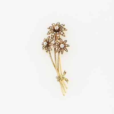 Lot 1153 - Gold, Diamond and Split Pearl Flower Brooch