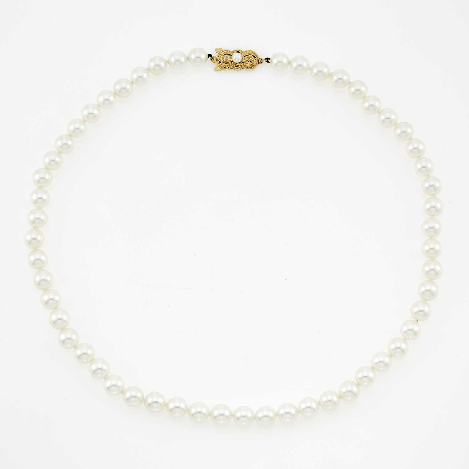 Lot 1166 - Mikimoto Cultured Pearl Necklace with Gold Clasp