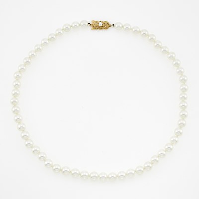 Lot 1166 - Mikimoto Cultured Pearl Necklace with Gold Clasp