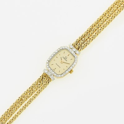 Lot 1151 - Omega Lady's Triple Strand Gold and Diamond Wristwatch