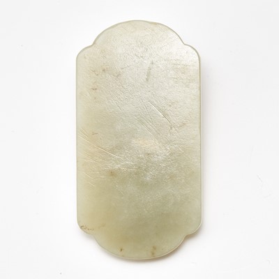 Lot 43 - A Chinese Celadon Jade Plaque