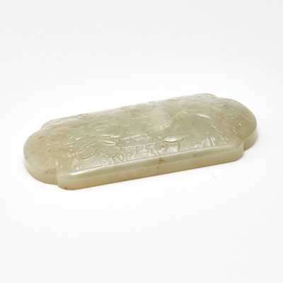 Lot 43 - A Chinese Celadon Jade Plaque