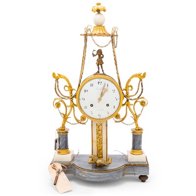 Lot 422 - Louis XVI Style Gilt-Bronze Marble Mantel Clock