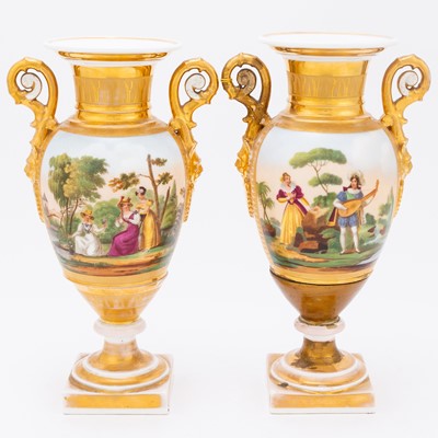 Lot 311 - Pair of Paris Porcelain Gilt and Hand-Painted Vases