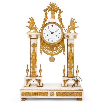 Lot 259 - Louis XVI Style Gilt-Bronze Mounted White Marble Mantel Clock