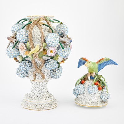 Lot 458 - Pair of Meissen Style Porcelain Snowball 'Schneeballen' Covered Vases