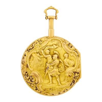 Lot 39 - Conrad Hecke Antique Gold Repoussé Pair Cased Fusée/Verge Repeater Open Face Pocket Watch