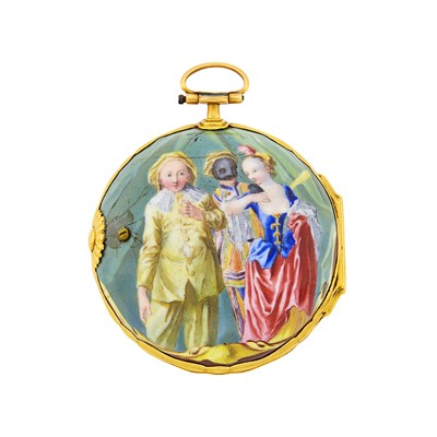Lot 37 - Wallats London Antique Gold Repoussé and Enamel Pair-Cased Fusée/Verge Open Face Pocket Watch, No. 13259