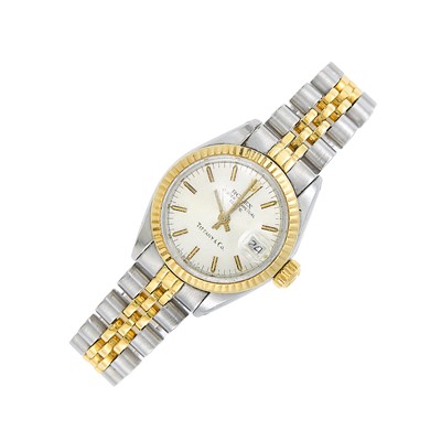 Lot 2003 - Rolex Stainless Steel and Gold 'Date' Wristwatch, Retailed by Tiffany & Co.
