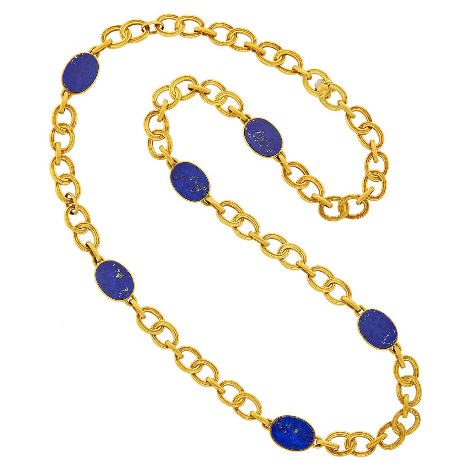 Lot 28 - Buccellati Long Gold and Lapis Chain Necklace