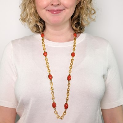 Lot 4 - Buccellati Long Gold and Coral Chain Necklace