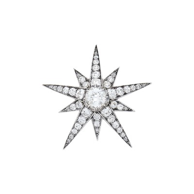 Lot 165 - Antique Rhodium-Plated Silver, Gold and Diamond Star Brooch