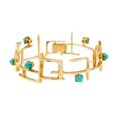 Lot 2052 - Gold and Turquoise Bangle Bracelet