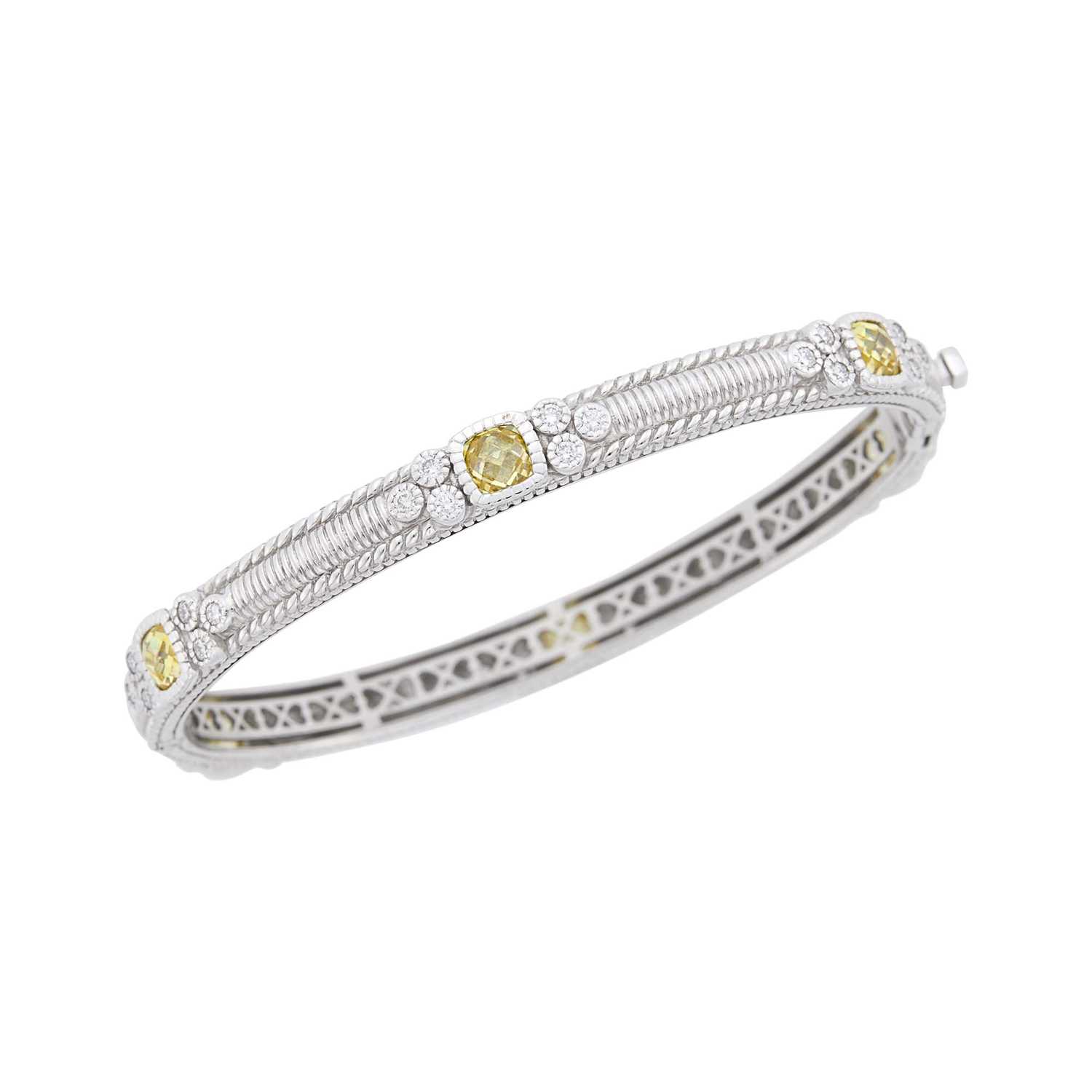 Lot 76 - Judith Ripka White Gold, Lemon Quartz and Diamond Bangle Bracelet